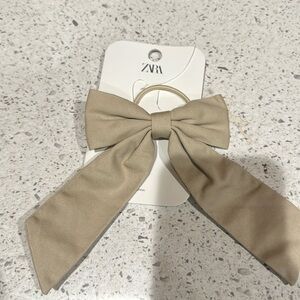 Zara brown khaki bow appliqué elastic hair tie NWT